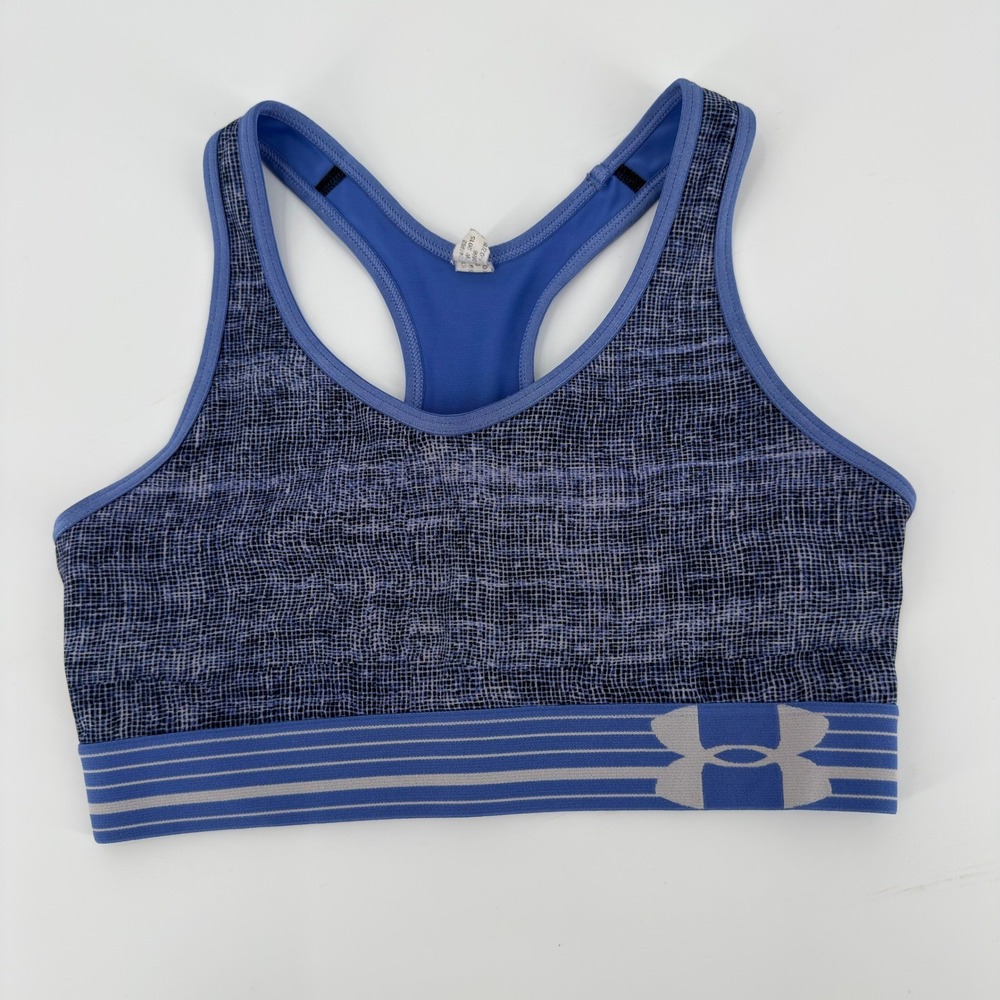 Under Armour Sports Bra Racerback Womens Small Blue Space Dye Grid Pattern